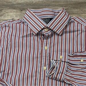 Vintage Polo Ralph Lauren Regent Red Blue Striped Mens Button Shirt‎ 17.5 XL